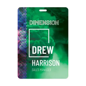 4.25 inch x 6 inch event badge with attendee name and job title