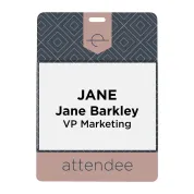 on-site attendee event badge with pocket containing a name tag insert
