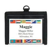 compact neck wallet holds a 4"x3" paper name tag