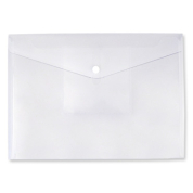 Clear plastic envelope with Inside pocket and snap closure secures contents