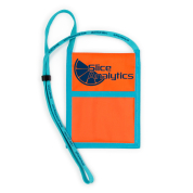 custom neck wallet with pocket for a 4" x 3" name tag and a 4" x 5-1/8" pocket for an agenda
