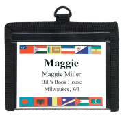 compact neck wallet holds a 4"x3" paper name tag
