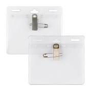 easy to fill 4"x3" name tag holders with pin and clip are reusable