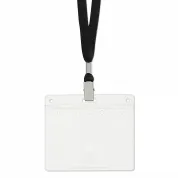 4" x 3" name tag holder made with 38% thicker material and stronger edge welds attached to lanyard