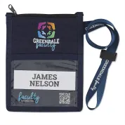 custom branded lanyard wallet can hold a 4” x 3” or 3-1/2" x 2-1/4" name tag insert