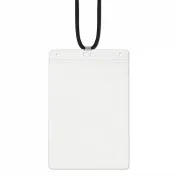 4.25"x6" name tag holder made with 38% thicker material and stronger edge welds attached to lanyard