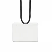 name tag holder made with 38% thicker material and stronger edge welds attached to a lanyard