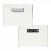 4inx3in reusable and recyclable name tag holders that are easy to read at a distance