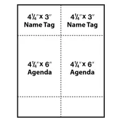 two 4-1/4" x 6" blank agenda Inserts alongside two 4-1/4"x3" paper name tags