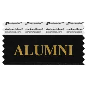 black badge ribbon with alumni in gold lettering
