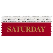 SSATUREGO red badge ribbon with saturday in gold lettering