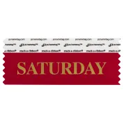 SSATUREGO red badge ribbon with saturday in gold lettering