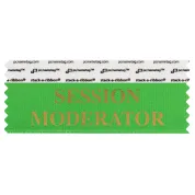 SSEMOGRGO green badge ribbon with session moderator in gold lettering