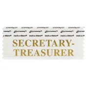 SSETRWHGO white badge ribbon with secretary treasurer in gold lettering