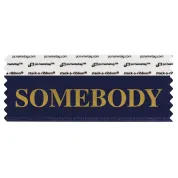 SSOMENAGO navy badge ribbon with somebody in gold lettering