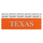 STEXAORSI orange badge ribbon with Texas in silver lettering