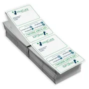 Direct thermal printers can print double sided 4" x 3" name badges for events. This custom double sided event badge paper comes pre-printed with your two-color design.