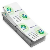 Direct thermal printers can print double sided 4" x 3" name badges for events. This custom name badge paper comes pre-printed with your full color design.