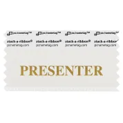 S3PRESWHGO white badge ribbon with presenter in gold lettering