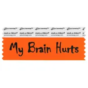 SMBHUNOBK_01 neon orange my brain hurts badge ribbon