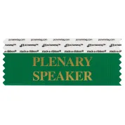 SPLSPFGGO forest green badge ribbon with plenary speaker in gold lettering