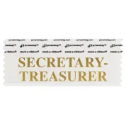 SSETRWHGO white badge ribbon with secretary treasurer in gold lettering