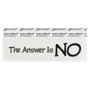 STAINWHBK white badge ribbon with the answer is no in black lettering