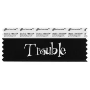 STROUBKSI black badge ribbon with Trouble in silver lettering