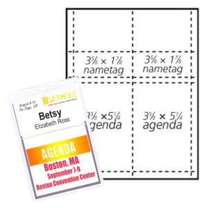 3-5/8" x 5-1/4" Name Tag/Agenda Paper Name Tag Insert, Imprinted, Pack of 50 Inserts
