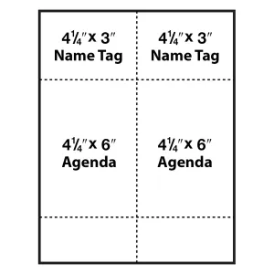 4-1/4" x 6" Name Tag/Agenda Paper Name Tag Insert, Blank, Pack of 500 Inserts