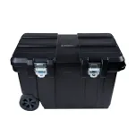 19" Height x 30.5" Wide x 19.25" Deep hard sided case with wheels for travel