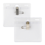 easy to fill 4"x3" name tag holders with pin and clip are reusable