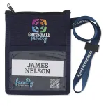 custom branded lanyard wallet can hold a 4” x 3” or 3-1/2" x 2-1/4" name tag insert