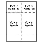 two 4-1/4" x 6" blank agenda Inserts alongside two 4-1/4"x3" paper name tags