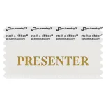 S3PRESWHGO white badge ribbon with presenter in gold lettering