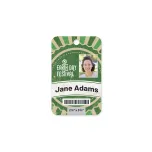 2.125 inch x 3.375 inch biodegradable Event Badge customized with barcode and attendee photo
