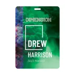 4.25 inch x 6 inch event badge with attendee name and job title