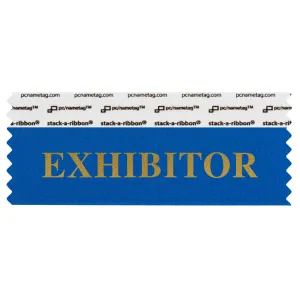 Blue badge ribbon with Exhibitor in gold lettering