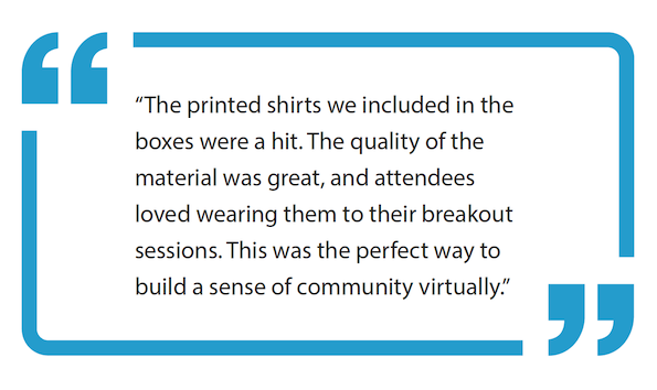 Satisfied customer quote about custom event t-shirts