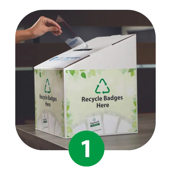 tag/back badge recycling program collection box