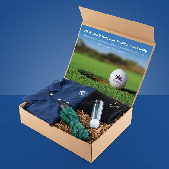 Gift box with golf balls, umbrella, polo and golf towels 