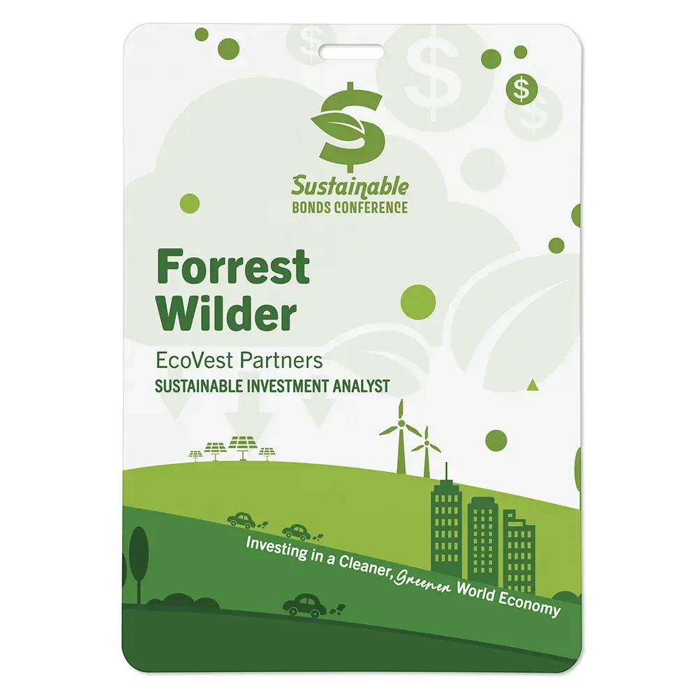 A 100% recyclable event pass made from paper material featuring a sustainability focused design