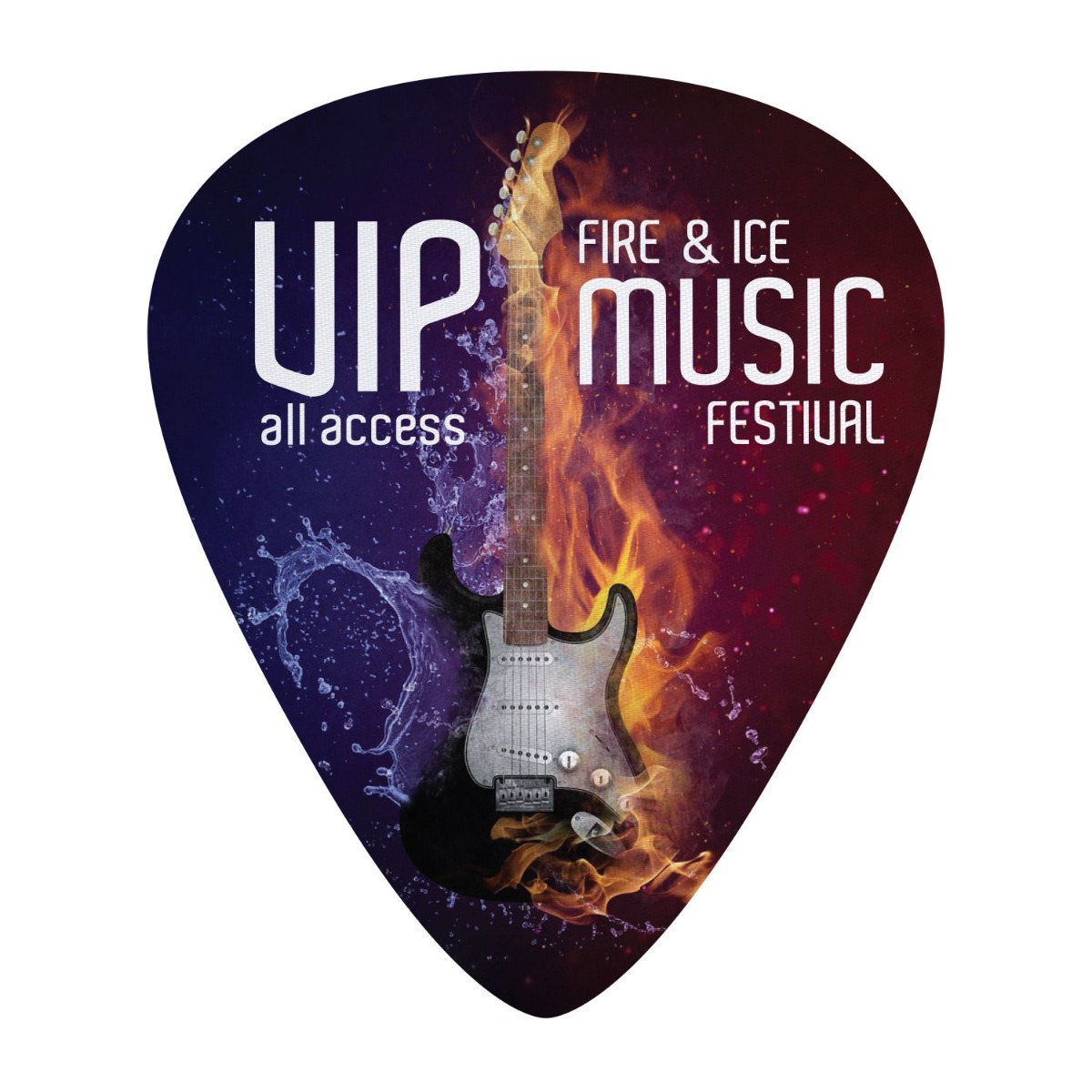 A stick-on, moisture-resistant name tag featuring a music festival design