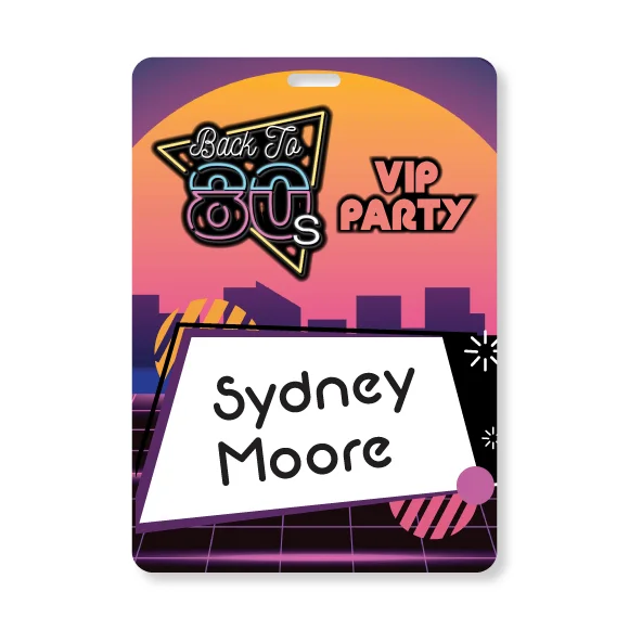 Premier event badge with 80s theme