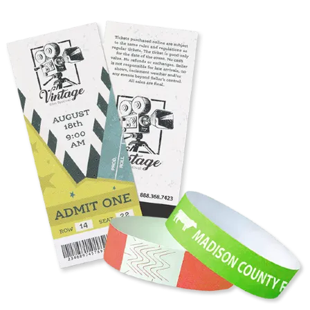 Custom Film Fest tickets and county fair tyvek wristbands