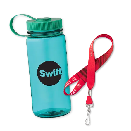 Branded water bottle and full color lanyard