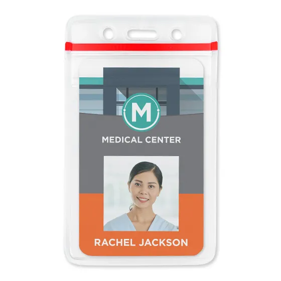 medical staff ID in waterproof badge holder