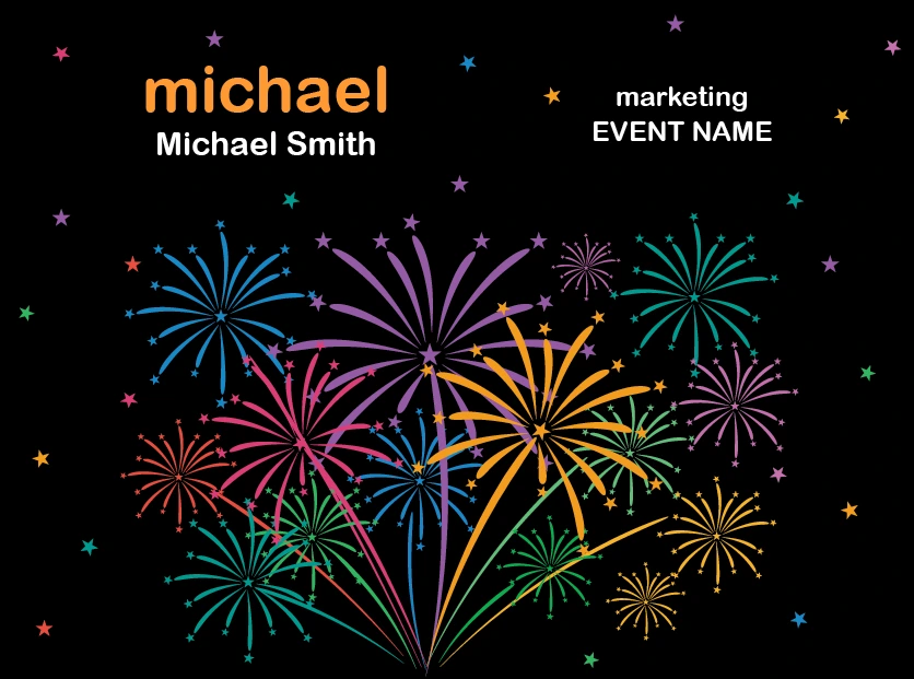 black background multi-color fireworks Fourth of July theme name tag design