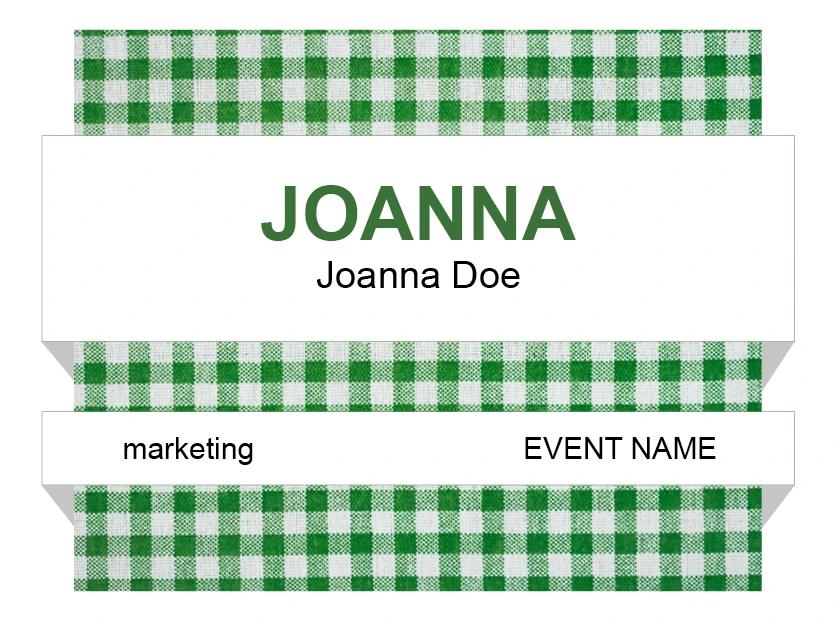 kelly green and white plaid name tag design