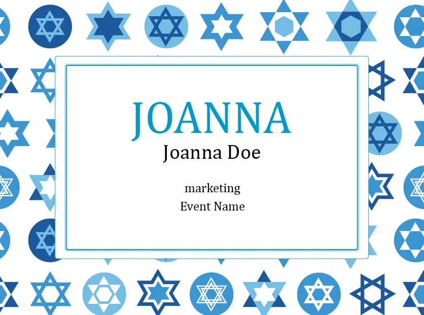 blue and white Star of David Hanukkah theme name tag design